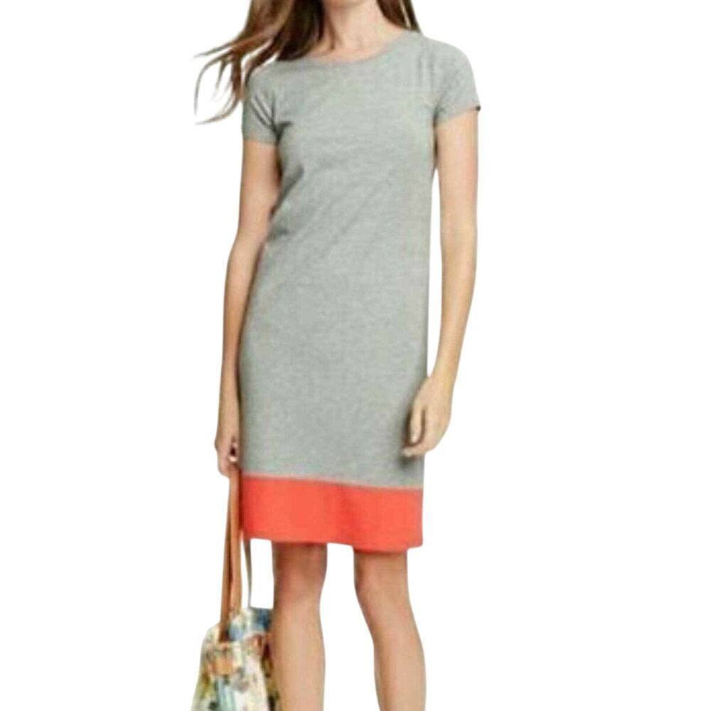 Boden Women's T Shirt Day Dress Gray Coral Color Block Cap Sleeve Comfort 6 EUC